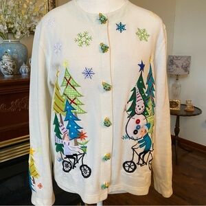 Onque Casuals • Whimsical Christmas Appliqué Cardigan Sweater • Size S